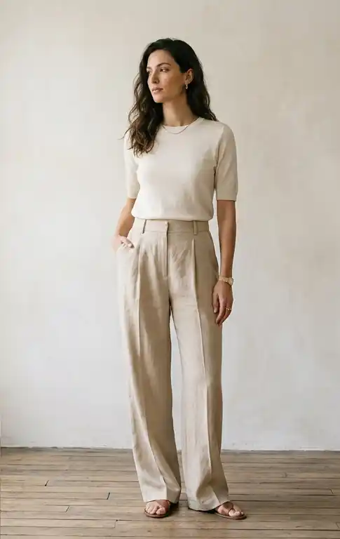 Pantalón Ligne de lino en tono natural