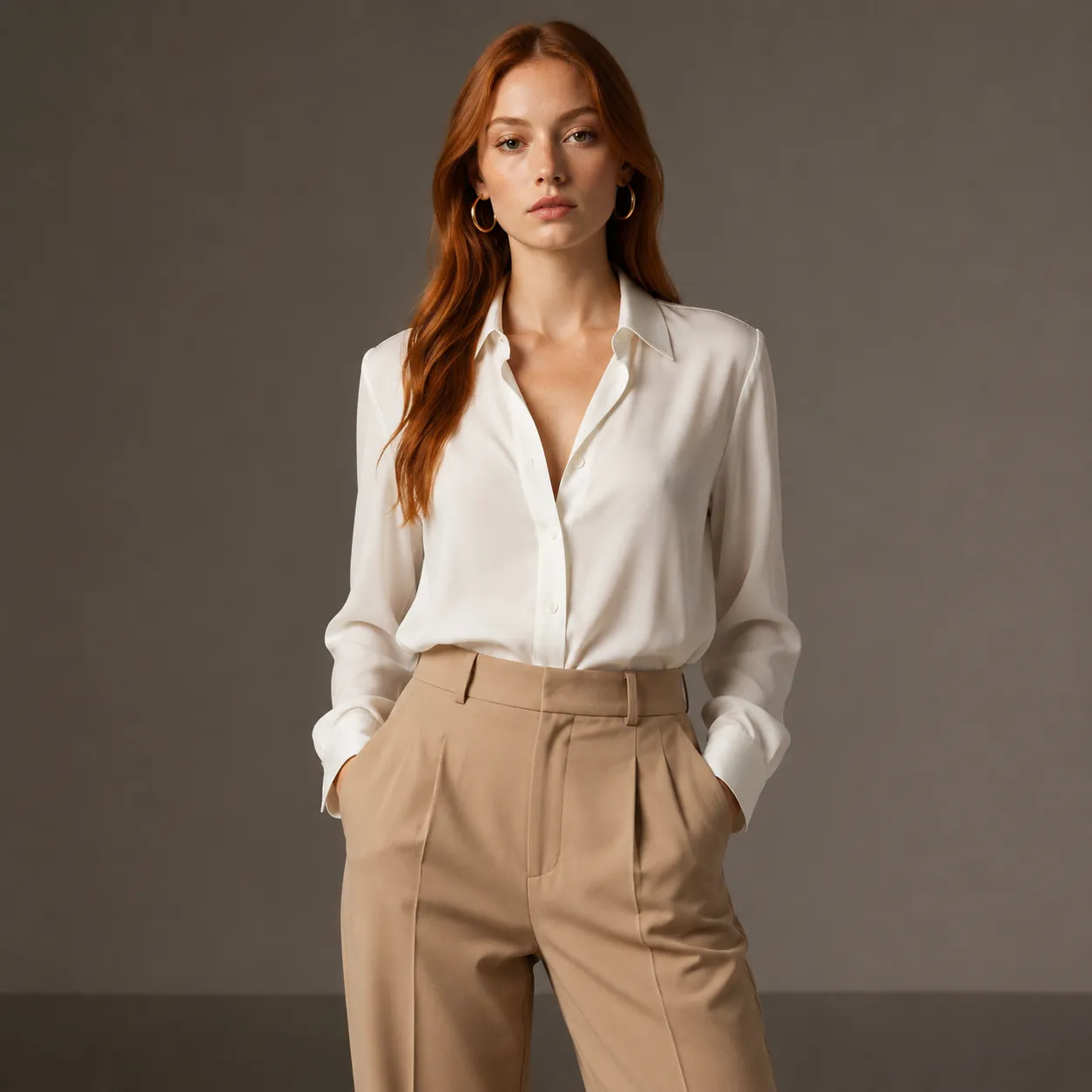 Pantalón de vestir tiro alto entono camel
