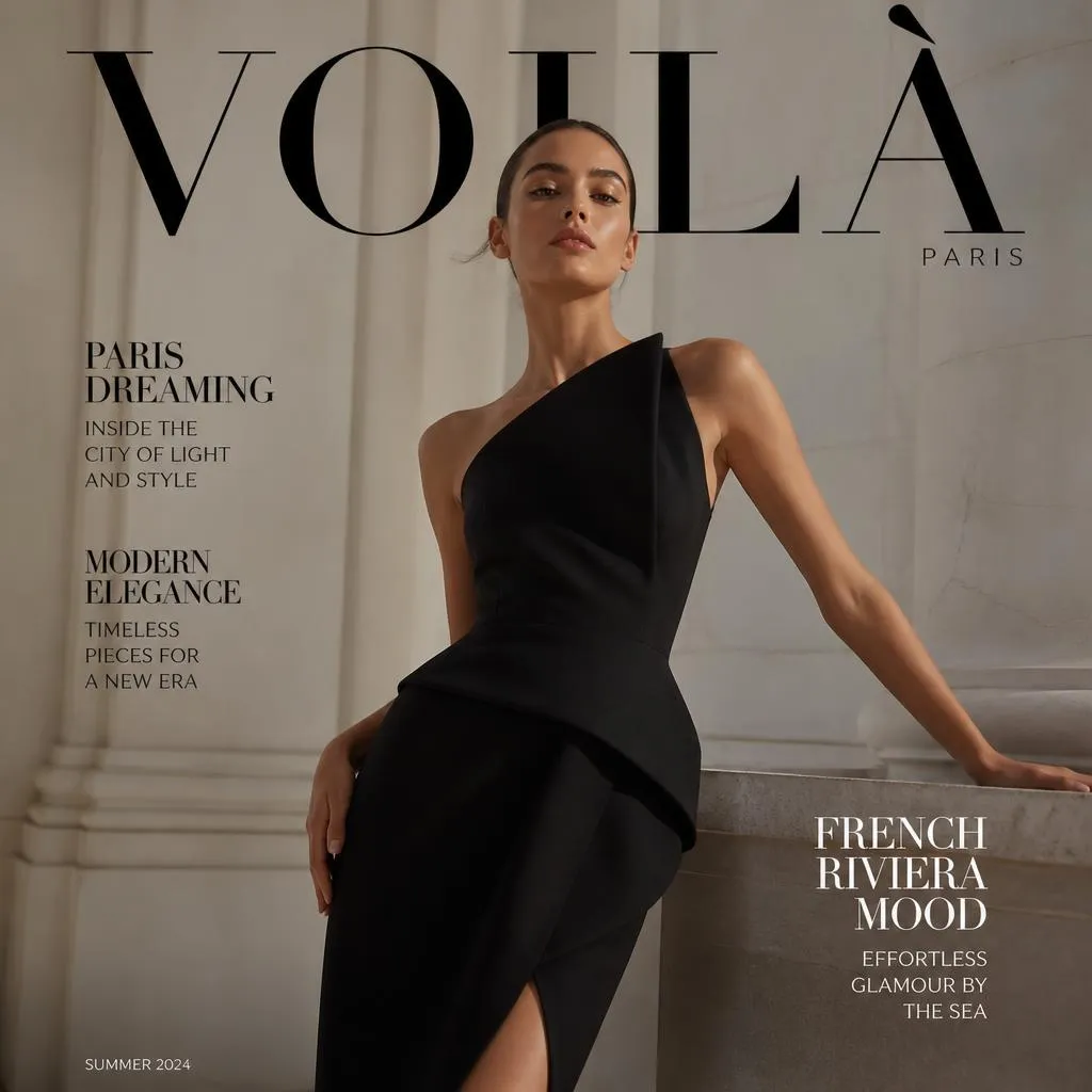 Vestido negro estructurado de la campaña VOILÀ 2026