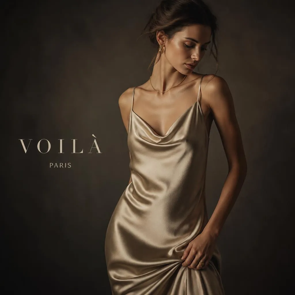 Vestido satinado de la campaña VOILÀ 2026